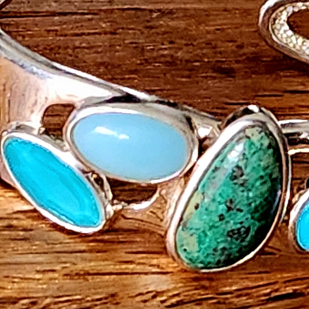 WHITNEY KELLY Sterling Silver Turquoise, Chrysocolla, Chalcedony Cuff Bracelet! - Picture 5 of 12